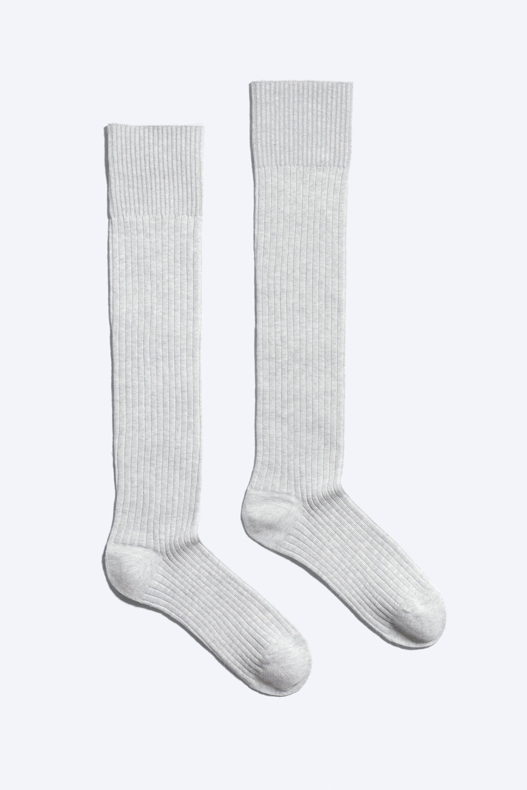 Light Grey Melange - Ribbed Knee-High Socks