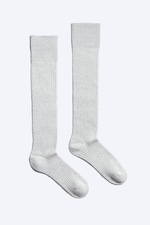 Light Grey Melange - Ribbed Knee-High Socks - 0
