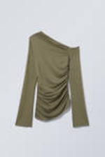 Dusty Khaki Green - Drape Asymmetric Lyocell Top - 0