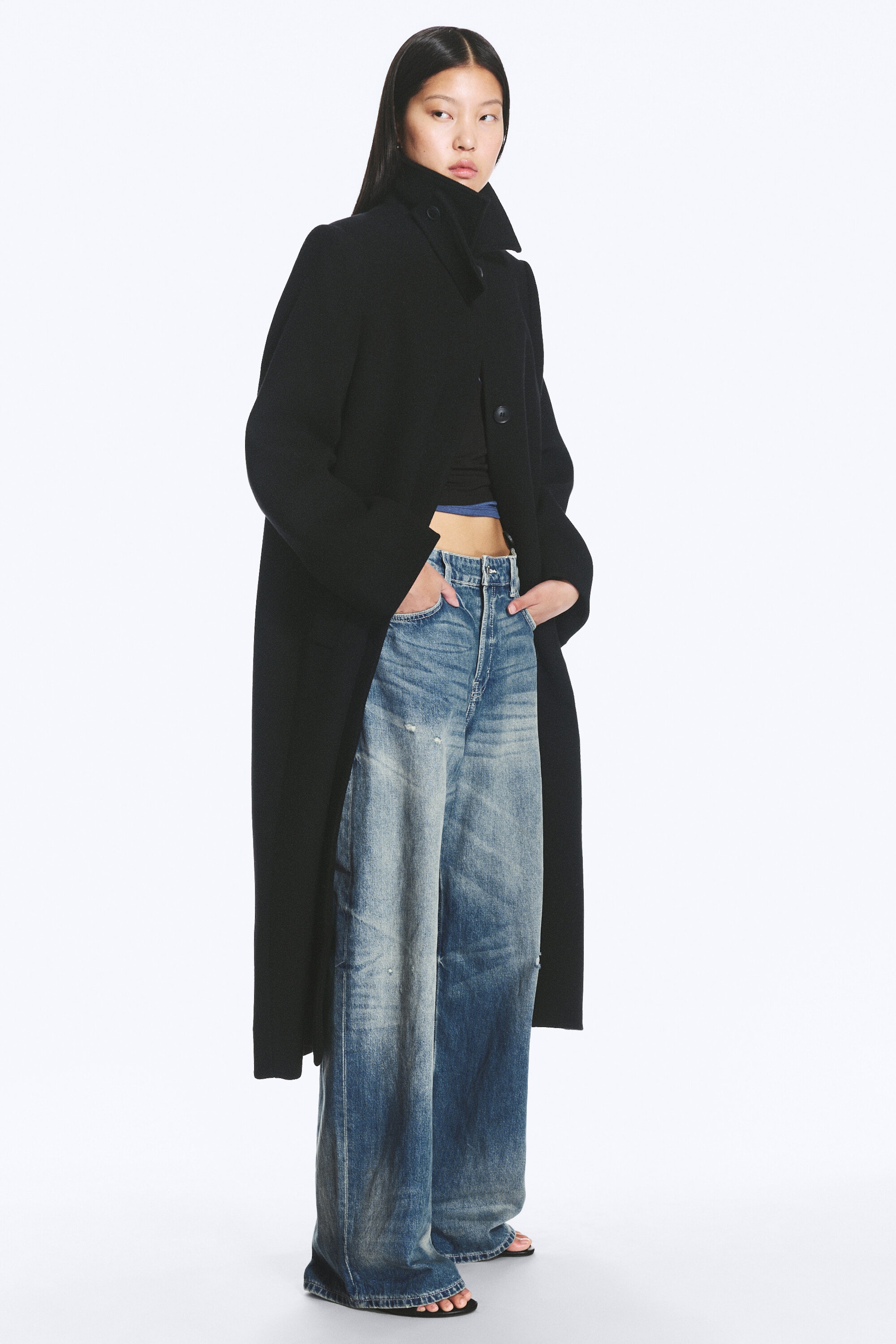 Black - Long Oversized Wool-Blend Coat - 3