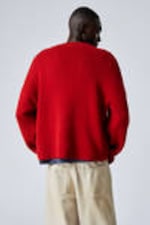 Rot - Dünner, kastiger Strickpullover aus Baumwolle - 2