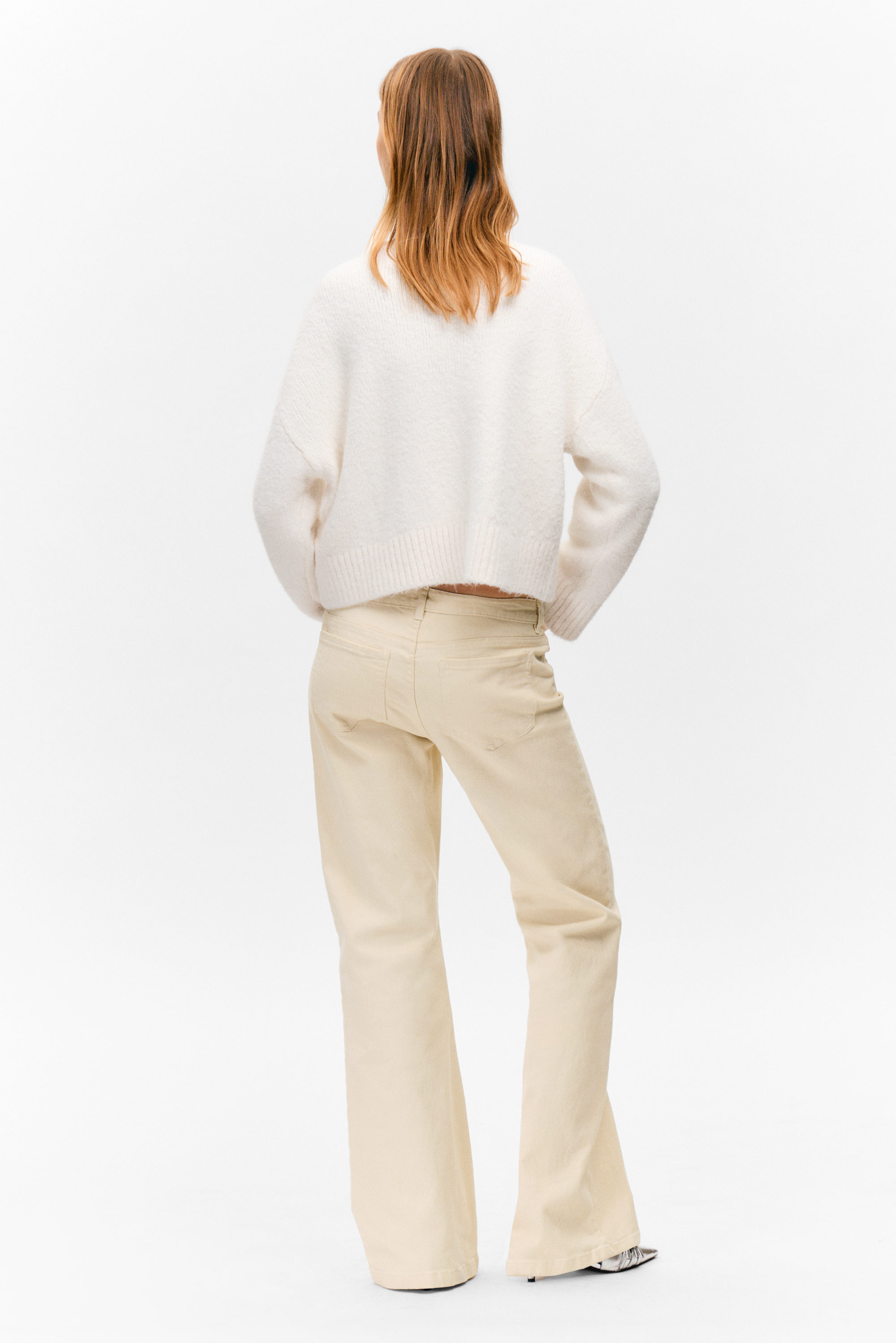 Light Beige - Low Waisted Bootcut Twill Trousers - 3
