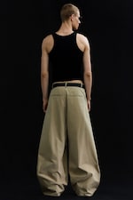 Beige - Pleated Loose Fit Wide Leg Trousers - 3