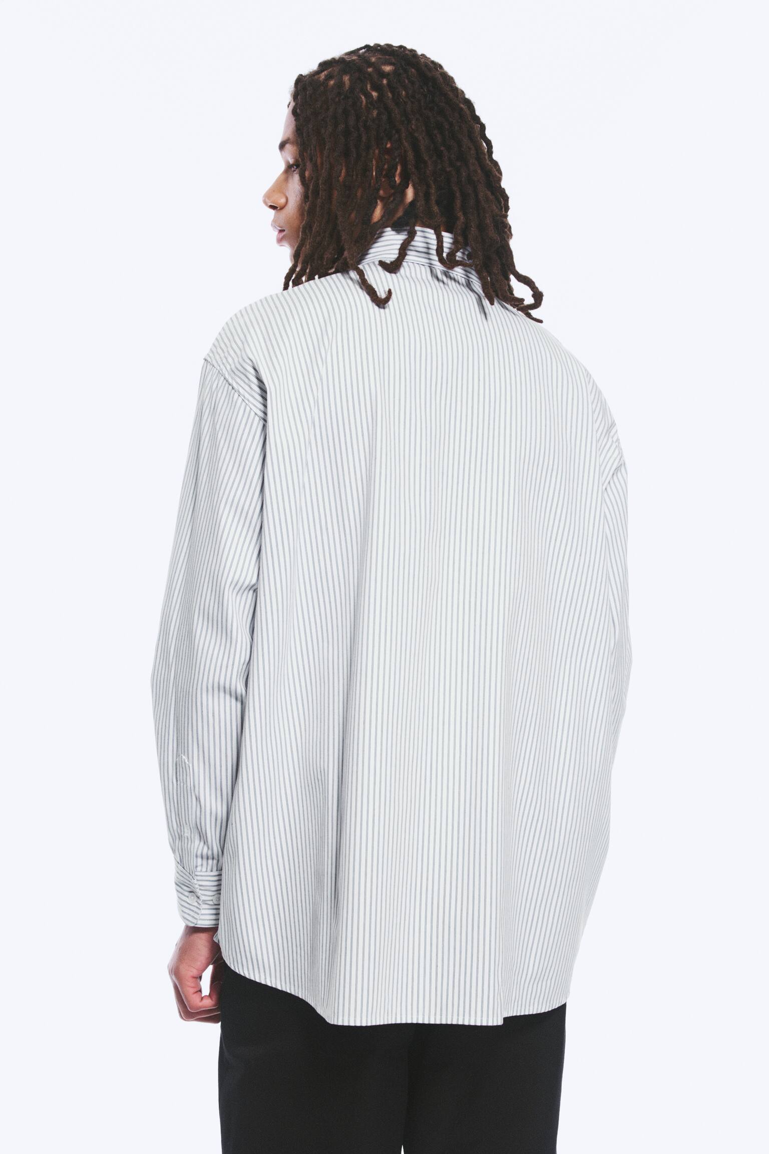 Chemise oversize à rayures boutonnée -Blanc - Rayures bleues - 6