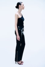 Black - Bootcut leather zip trousers - 3
