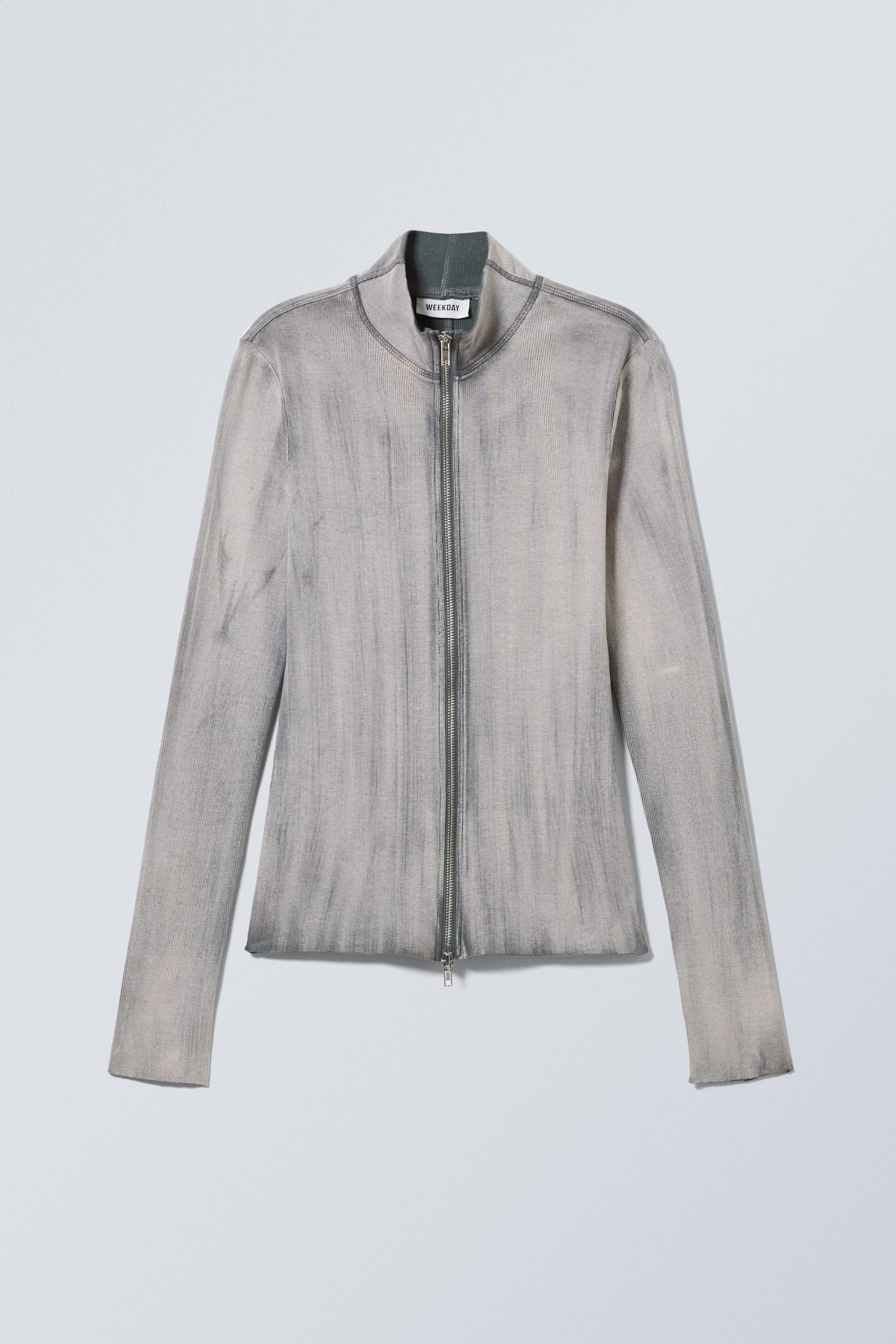 Grå spraytvätt - Långärmad polotröja med dragkedja - 0