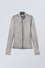 Grå spraytvätt - Långärmad polotröja med dragkedja - 0