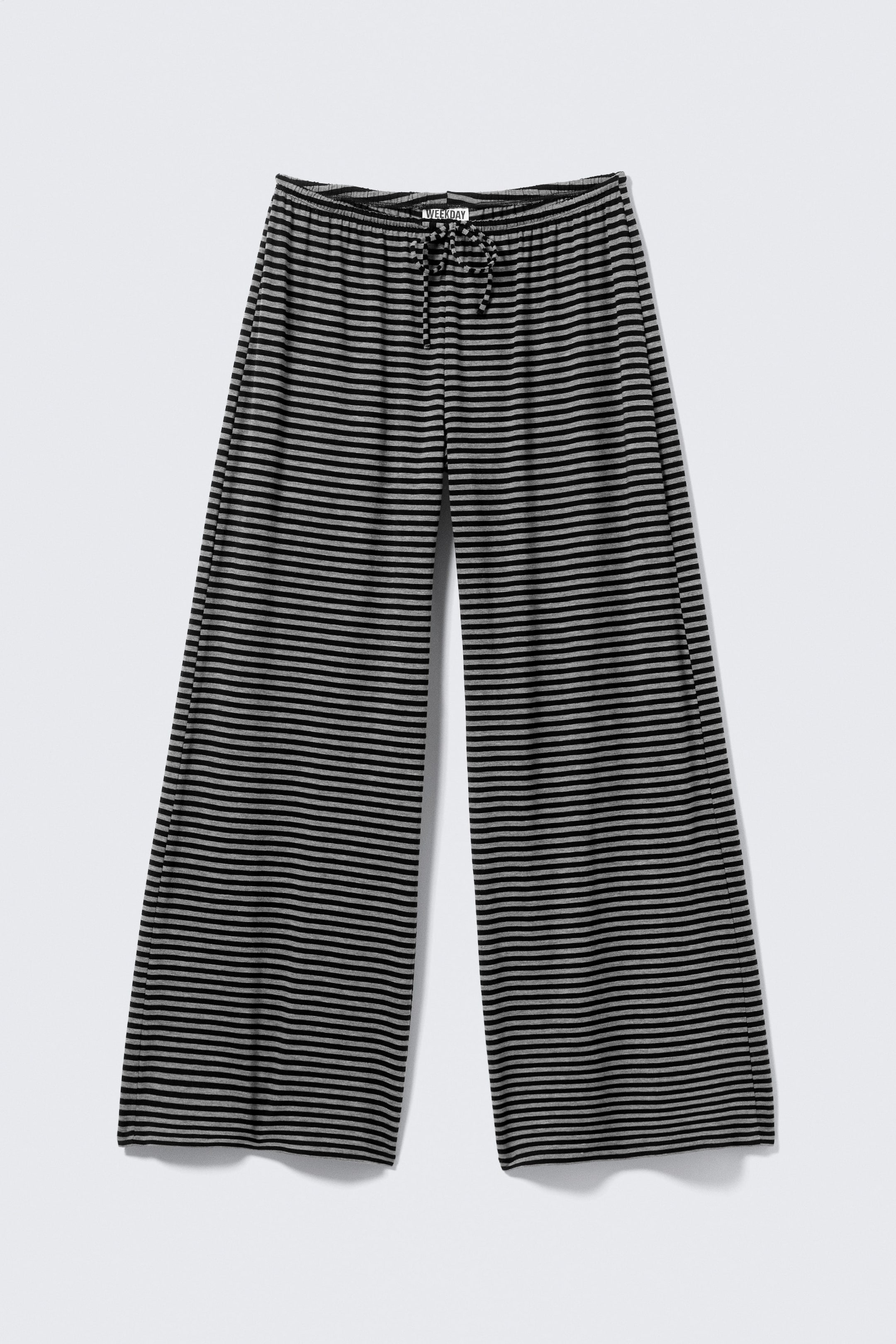 Black & Grey Stripes - Mid Rise Loose Wide Leg Lyocell Trousers - 4