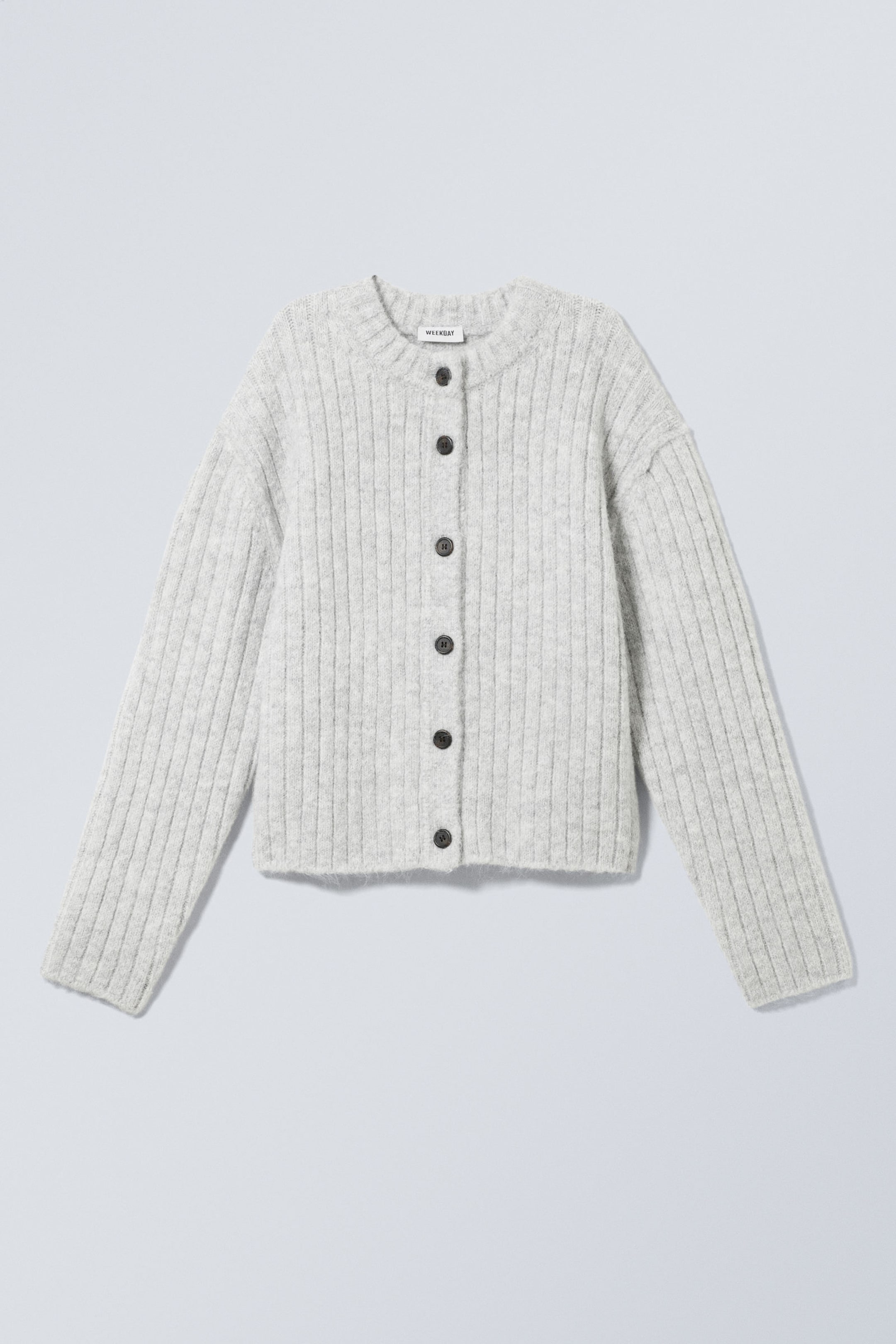 Hellgrau meliert - Strickjacke mit entspannter Passform - 0