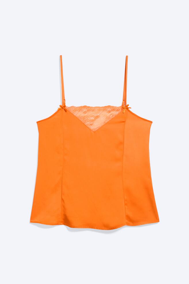 Satijnen kanten top - Oranje/Light Dusty Peach/Donkerbruin - 1