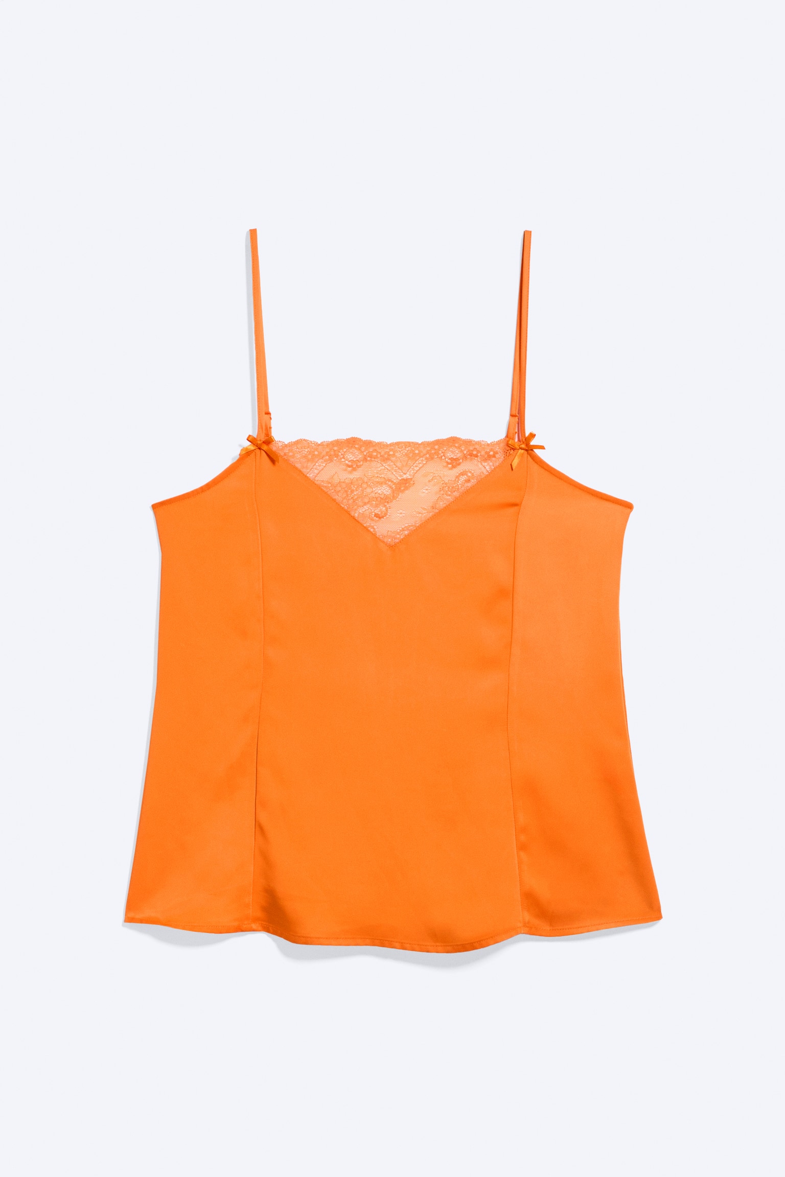Top en satin et dentelle - Orange/Marron foncé/Pêche poudré clair - 1