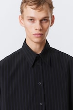 Noir - Rayures bleu foncé - Chemise boutonnée oversize en popeline - 2