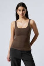 Dark Brown - Fitted Square Neck Tank Top - 0