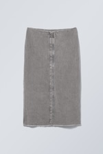 Verwaschenes Grau - Schmal geschnittener Bleistiftrock in Midi-Länge - 0