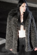 Taupe foncé chiné - Veste en fausse fourrure oversize - 0