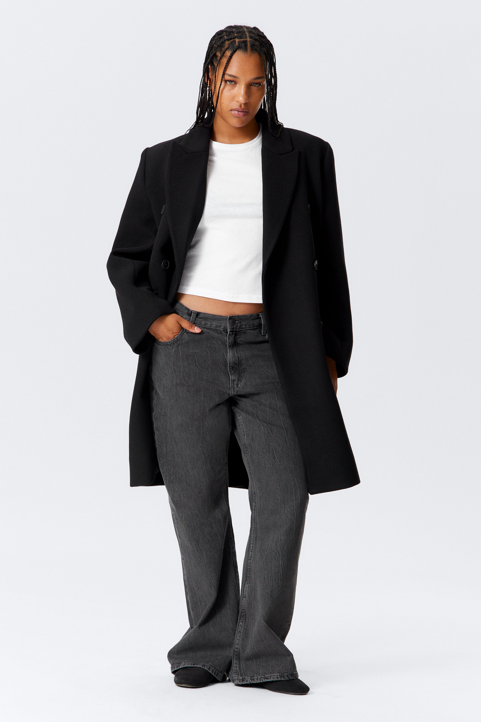 Zwart - Oversized knielange jas van wolmix - 1
