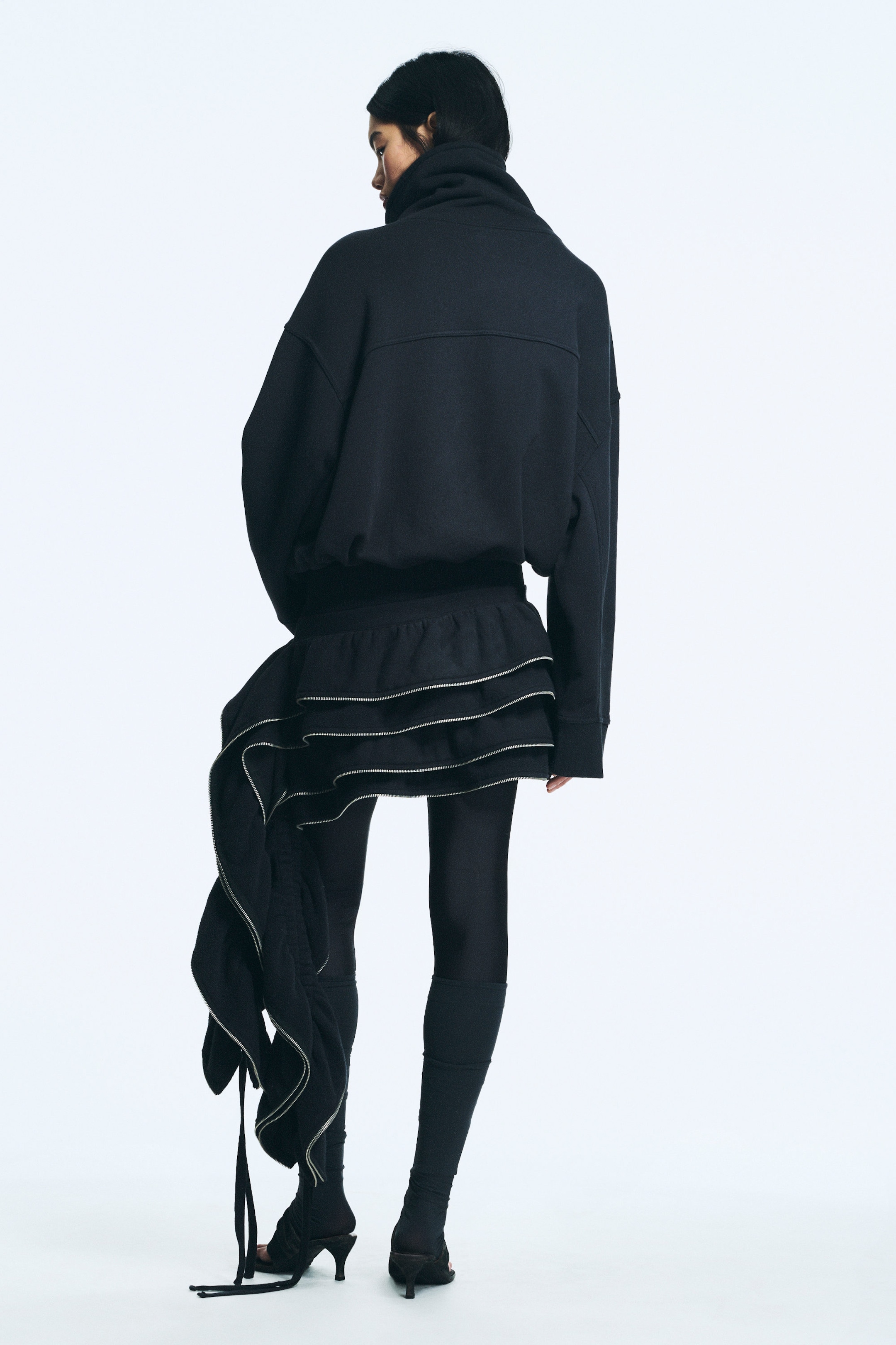 Dark Grey - Heavy Zip Frill Mini Skirt - 2