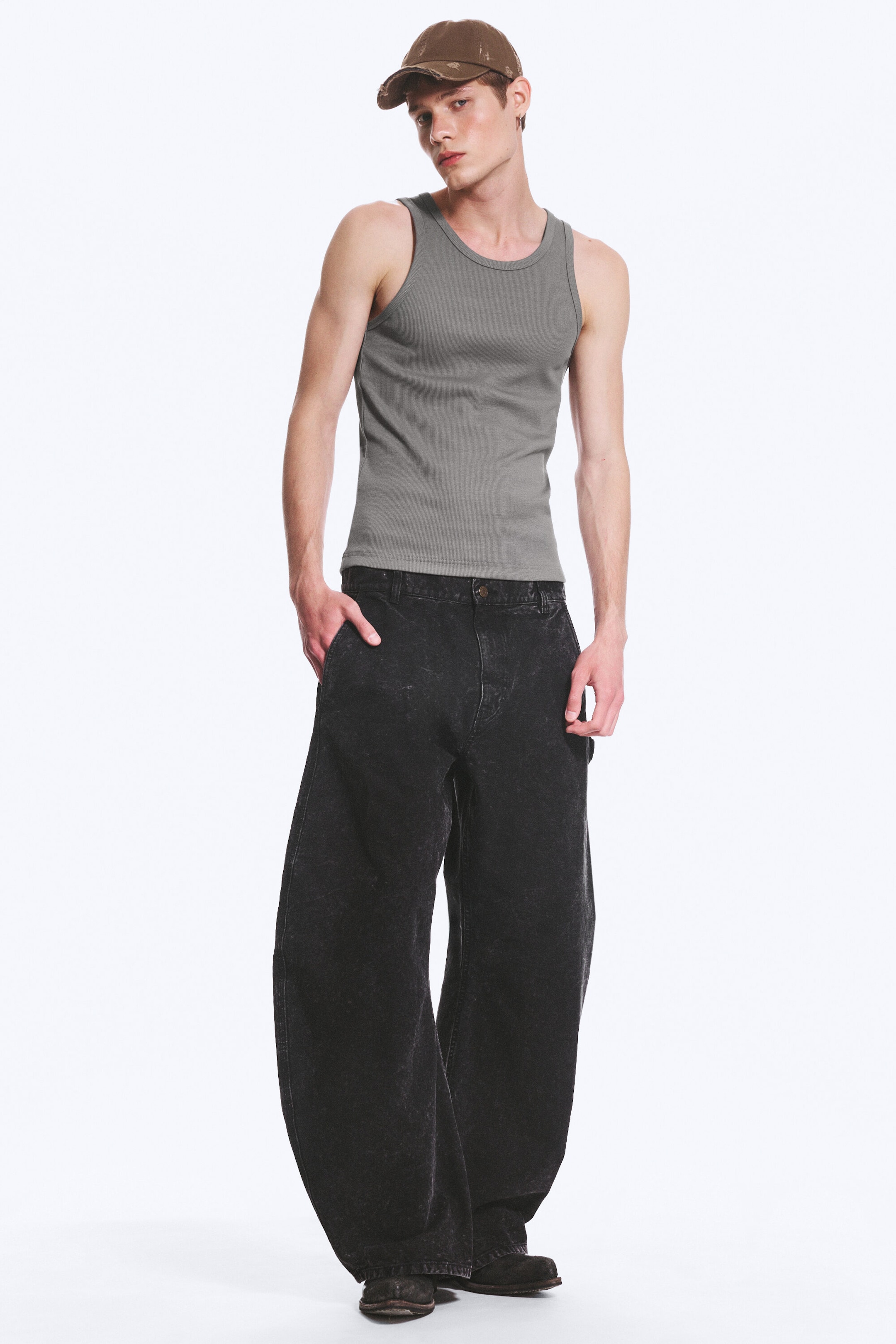 Washed Black - Loose Barrel Leg Workwear Trousers - 2