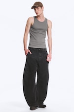 Washed Black - Loose Barrel Leg Workwear Trousers - 0