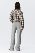 Grijs gemêleerd - Badstof pyjamabroek met halfhoge taille en wijde pijpen - 3