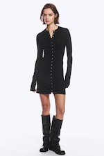 Noir - Mini-robe à pressions et manches longues - 0