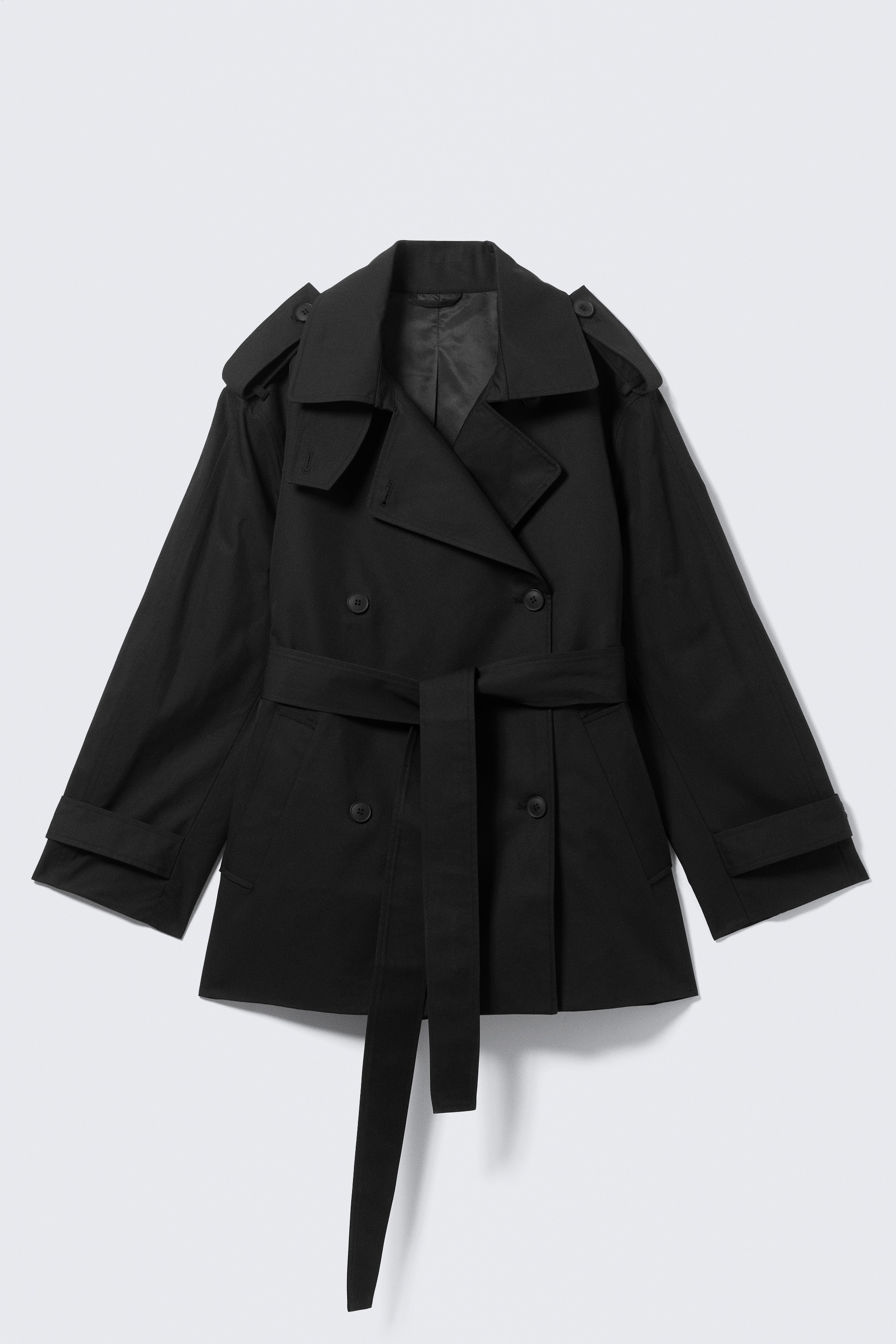 Short Oversized Double-Breasted Trench Coat - Svart