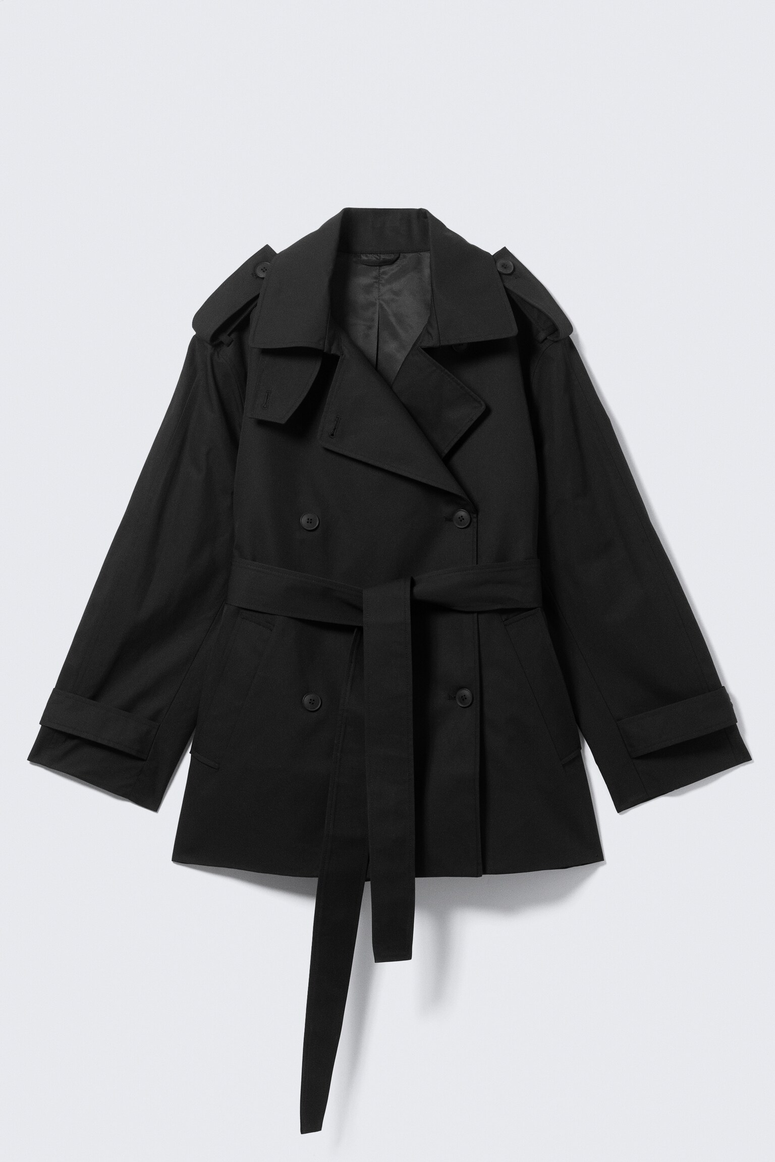 Rövid, oversize, kétsoros trench coat - Fekete