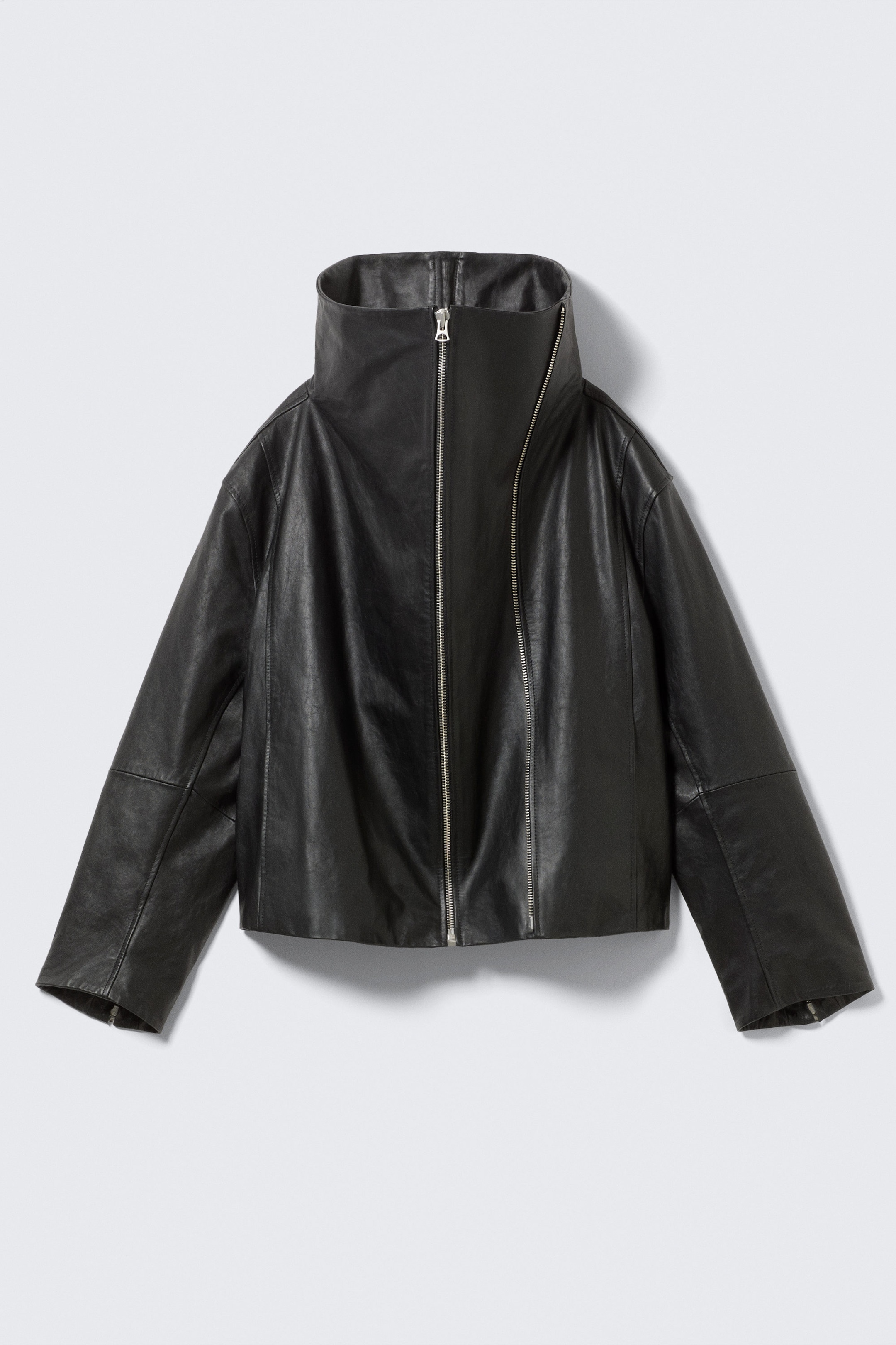 Noir - Veste en cuir à col montant - 8