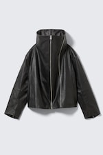 Noir - Veste en cuir à col montant - 8