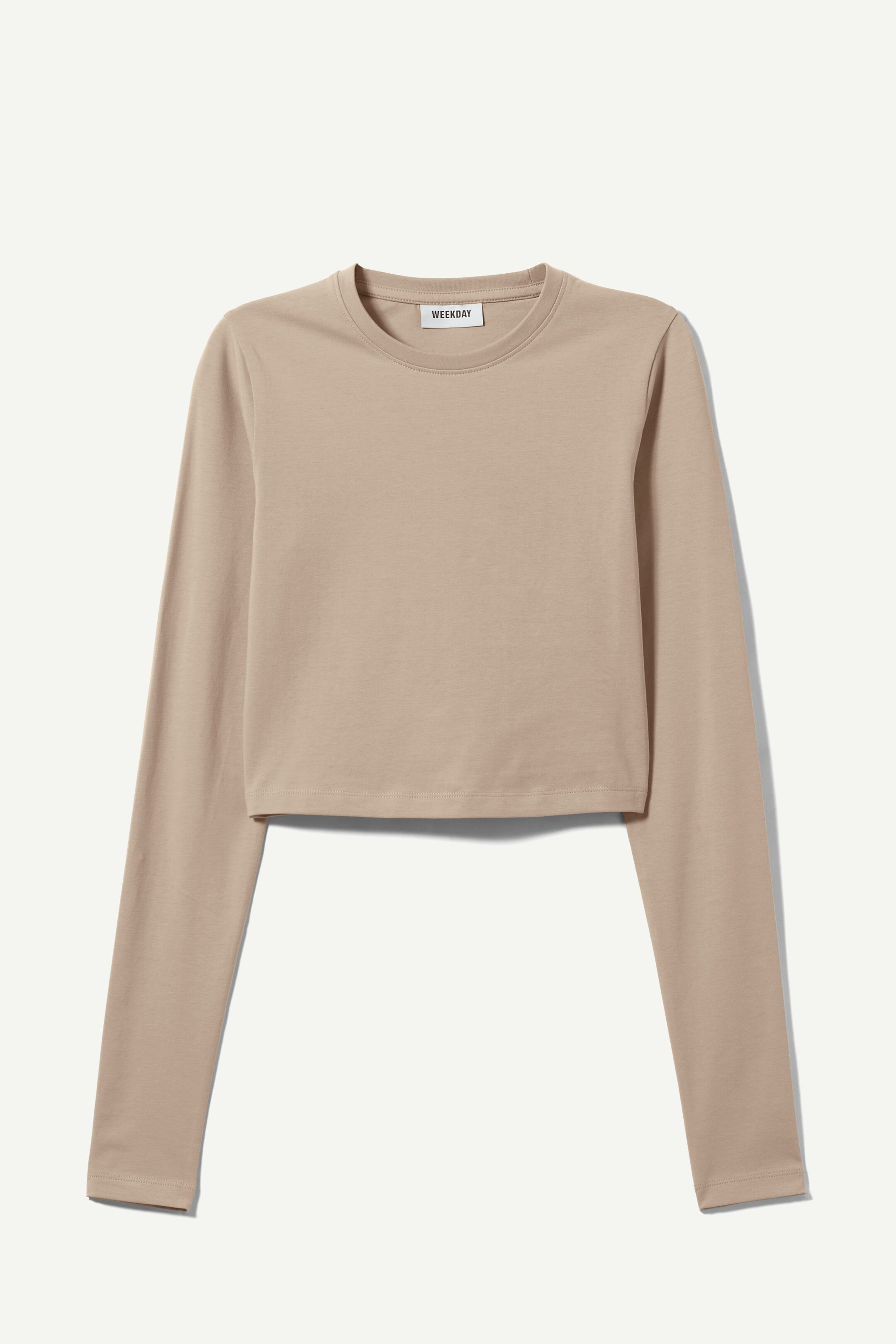Beige - Mini croptop met lange mouw - 0