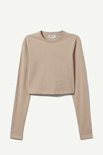 Beige - Mini croptop met lange mouw - 0
