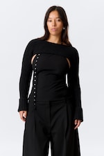 Schwarz - Gestrickter Bolero mit U-Boot-Ausschnitt - 0