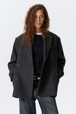 Dark Grey - Herringbone - Oversized Wool-Blend Double-Breasted Blazer - 3