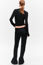 Black - Low Rise Zip-Hem Satin Trousers - 4