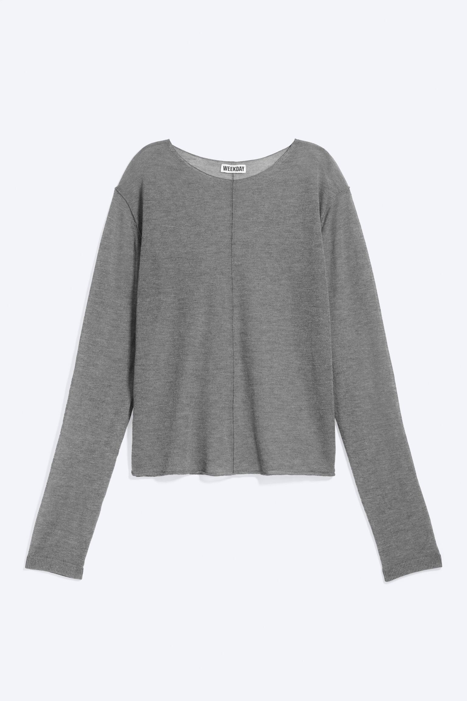 Løstsiddende transparent strikket sweater - Gråmeleret - 2