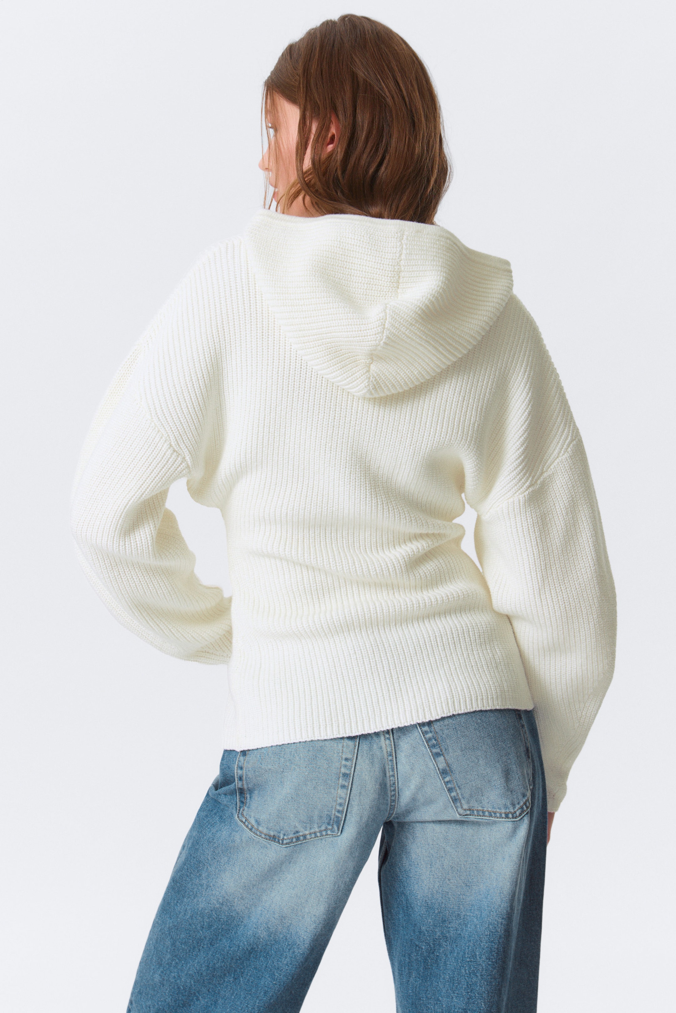 Vit - Lång stickad zip-hoodie - 3