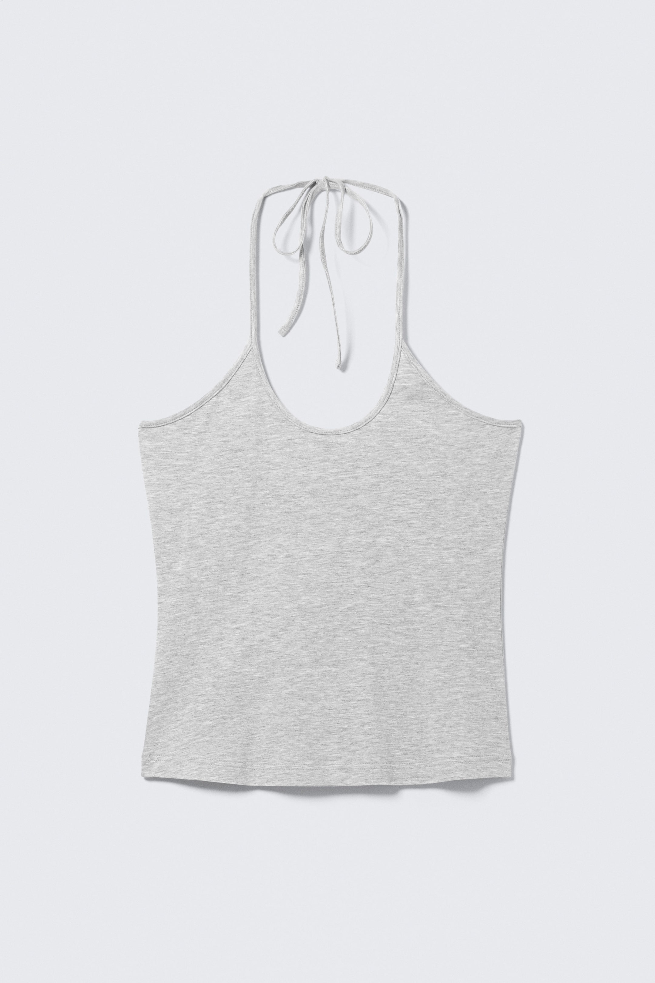 Grau meliert - Schmal geschnittenes Neckholder-Top aus Baumwolle - 3