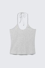 Grau meliert - Schmal geschnittenes Neckholder-Top aus Baumwolle - 3