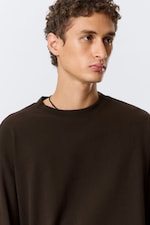 Dark Brown - Loose Boxy Long-Sleeved T-shirt - 1