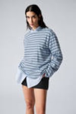 Striped Light Blue - Boxy Fit Long-Sleeved Striped T-shirt - 1