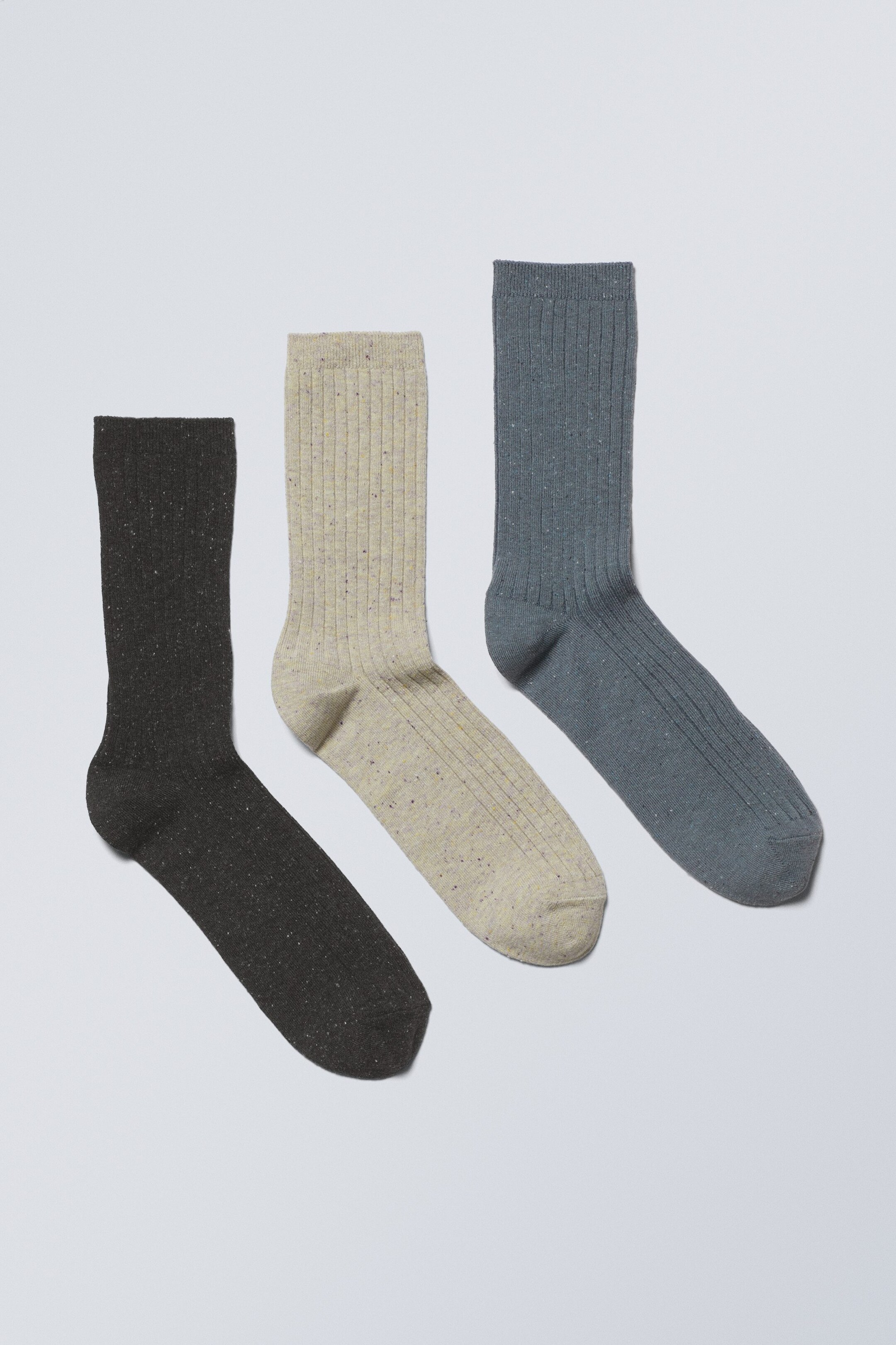 Svart/Beige/Blå - 3-pack ribbade strumpor med noppor - 0