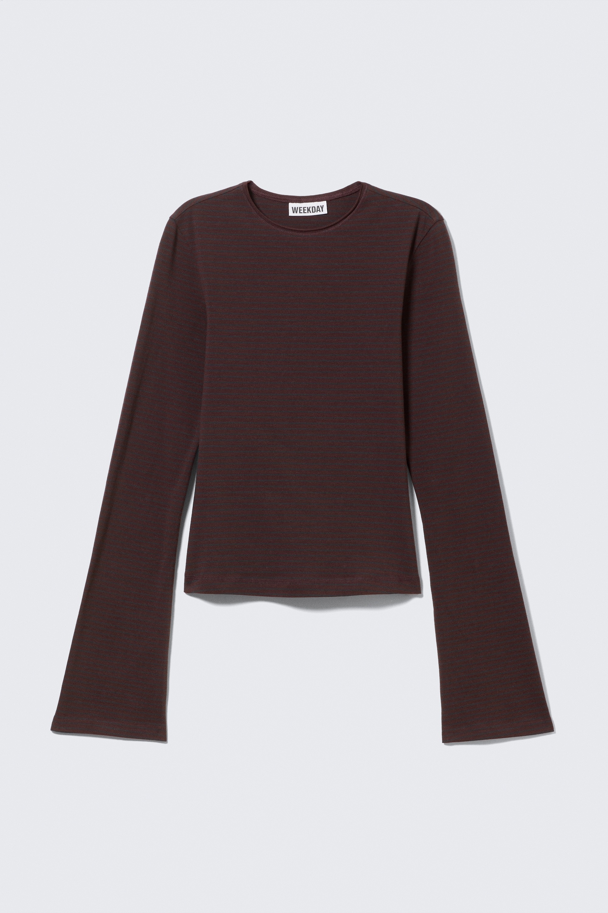 Top in cotone a maniche lunghe - A righe, rosso scuro/Marrone scuro/Nero/Nero/Blu scuro a righe/A righe verde scuro