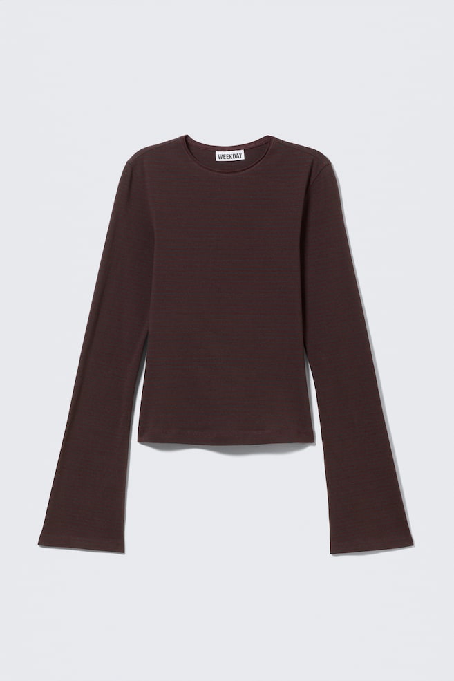 Top in cotone a maniche lunghe - A righe, rosso scuro/Lilla scuro a righe/Blu lavato/Nero/Grigio scuro a righe/Marrone scuro/Nero/Blu scuro a righe - 1