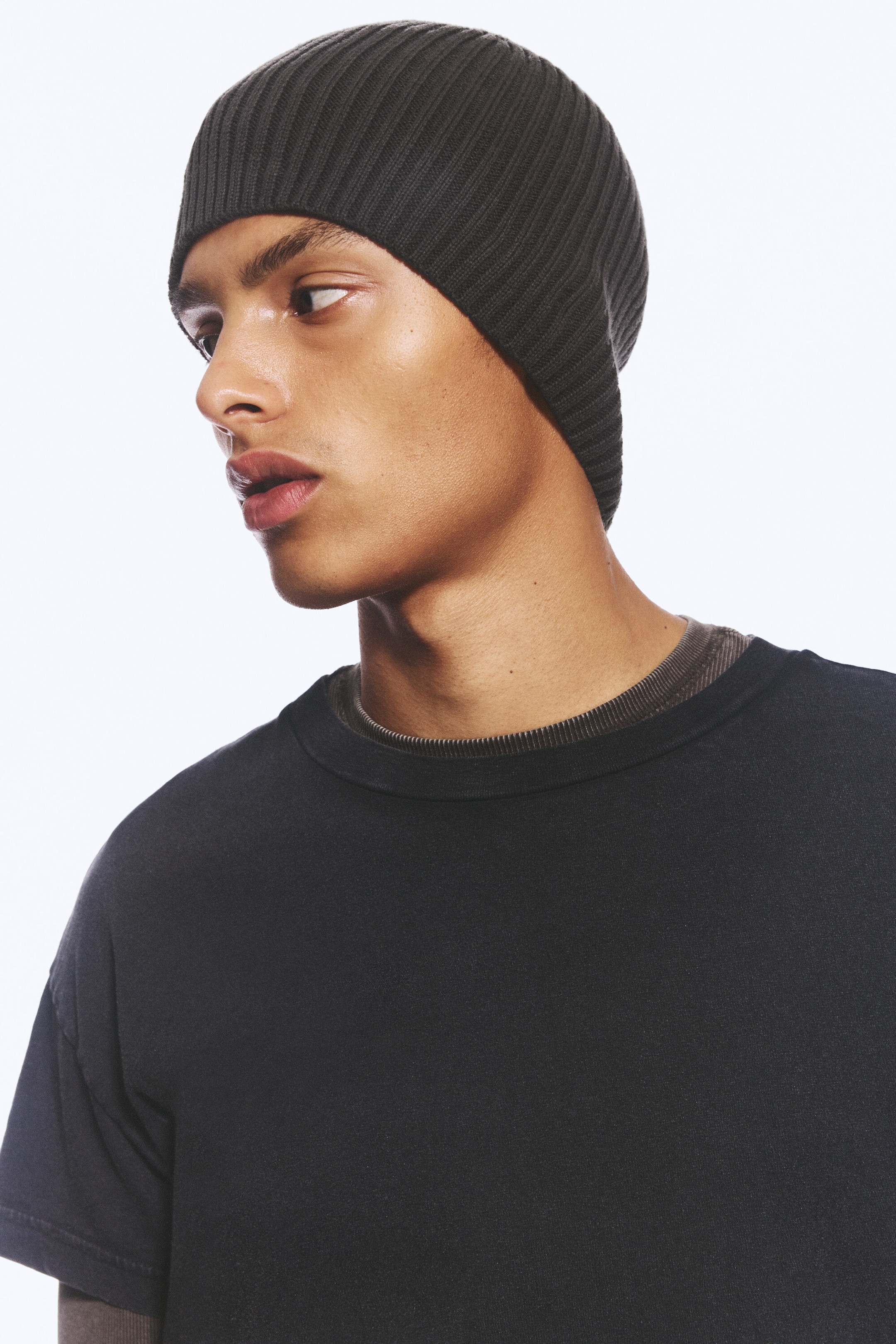Dark Brown Melange - Ribbed Cotton Beanie - 1
