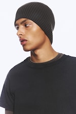Dark Brown Melange - Ribbed Cotton Beanie - 1