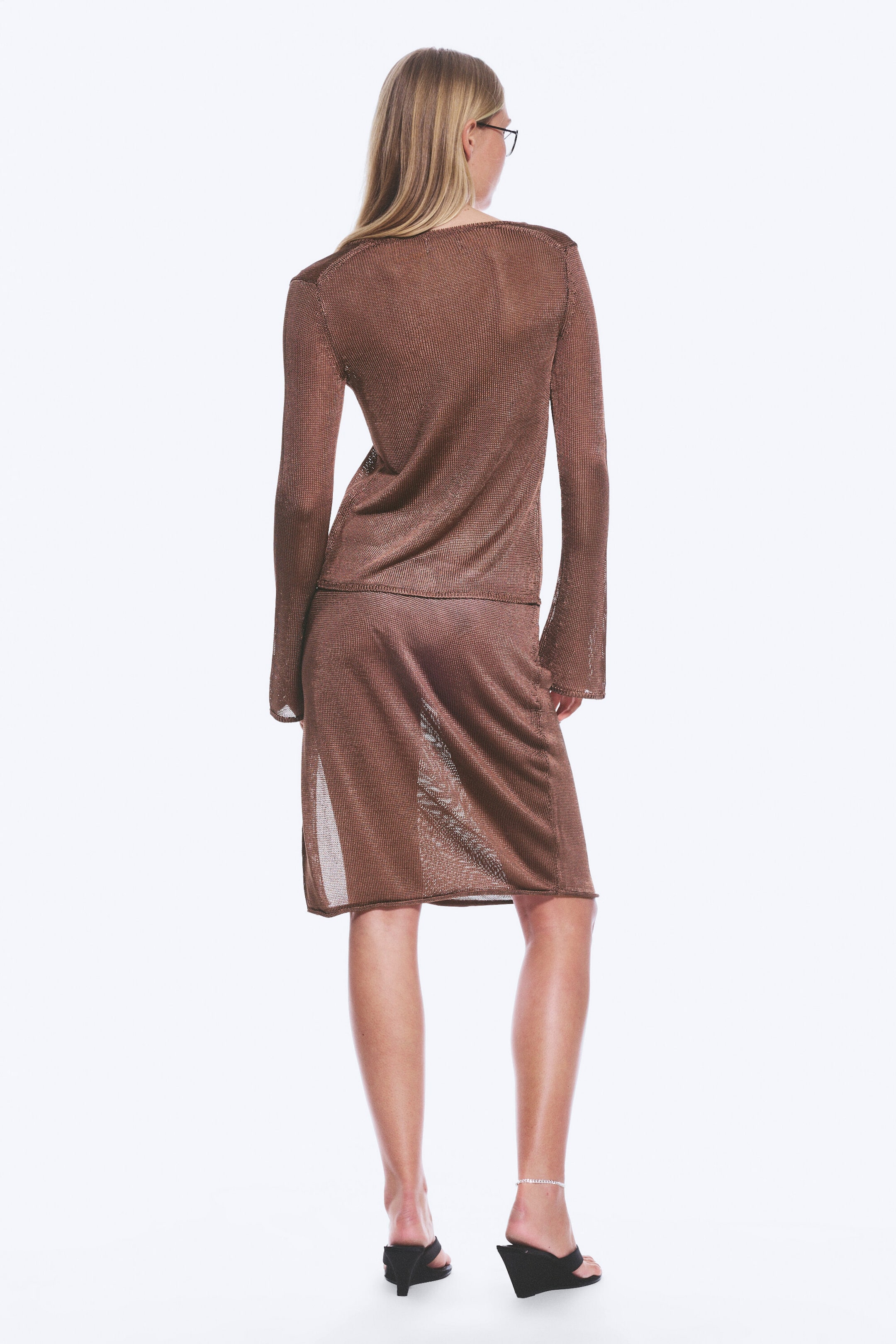 Braun - Midirock aus Strick mit mittelhohem Bund - 3