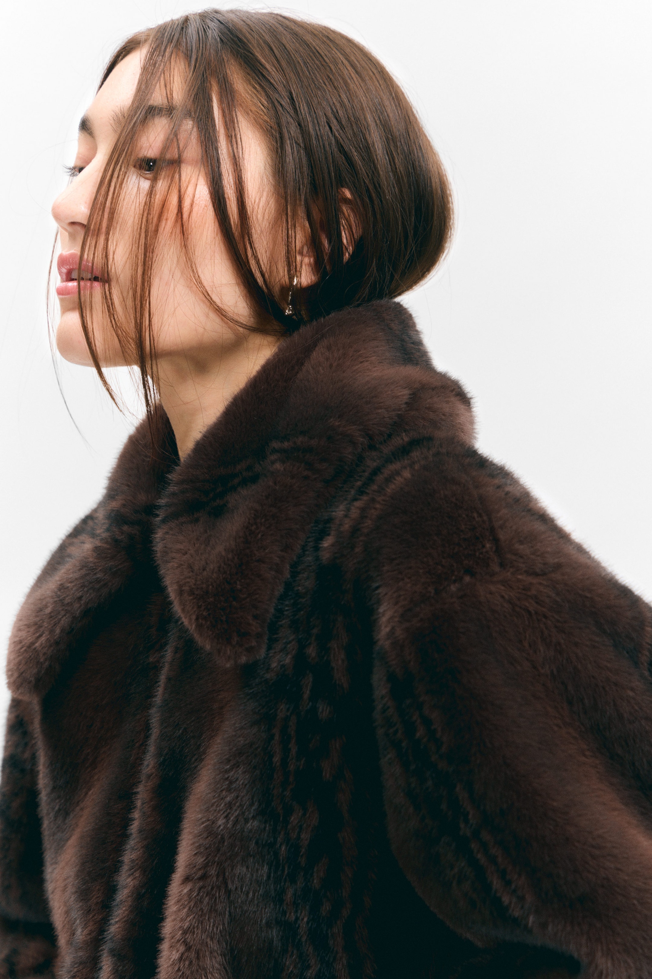 Dark Brown - Faux Fur Zip Jacket - 2