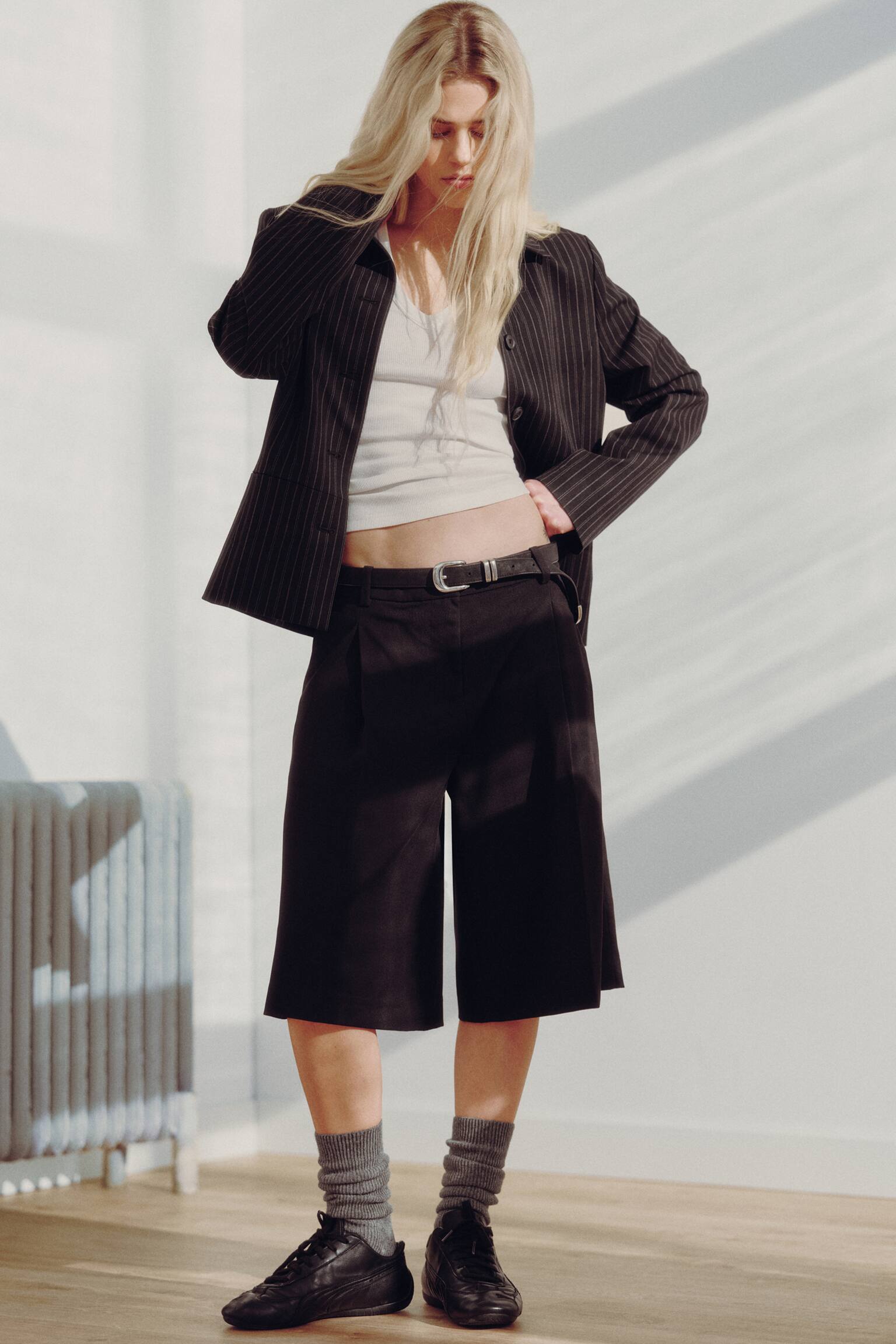 Short de costume plissé ample taille basse-Noir - 1