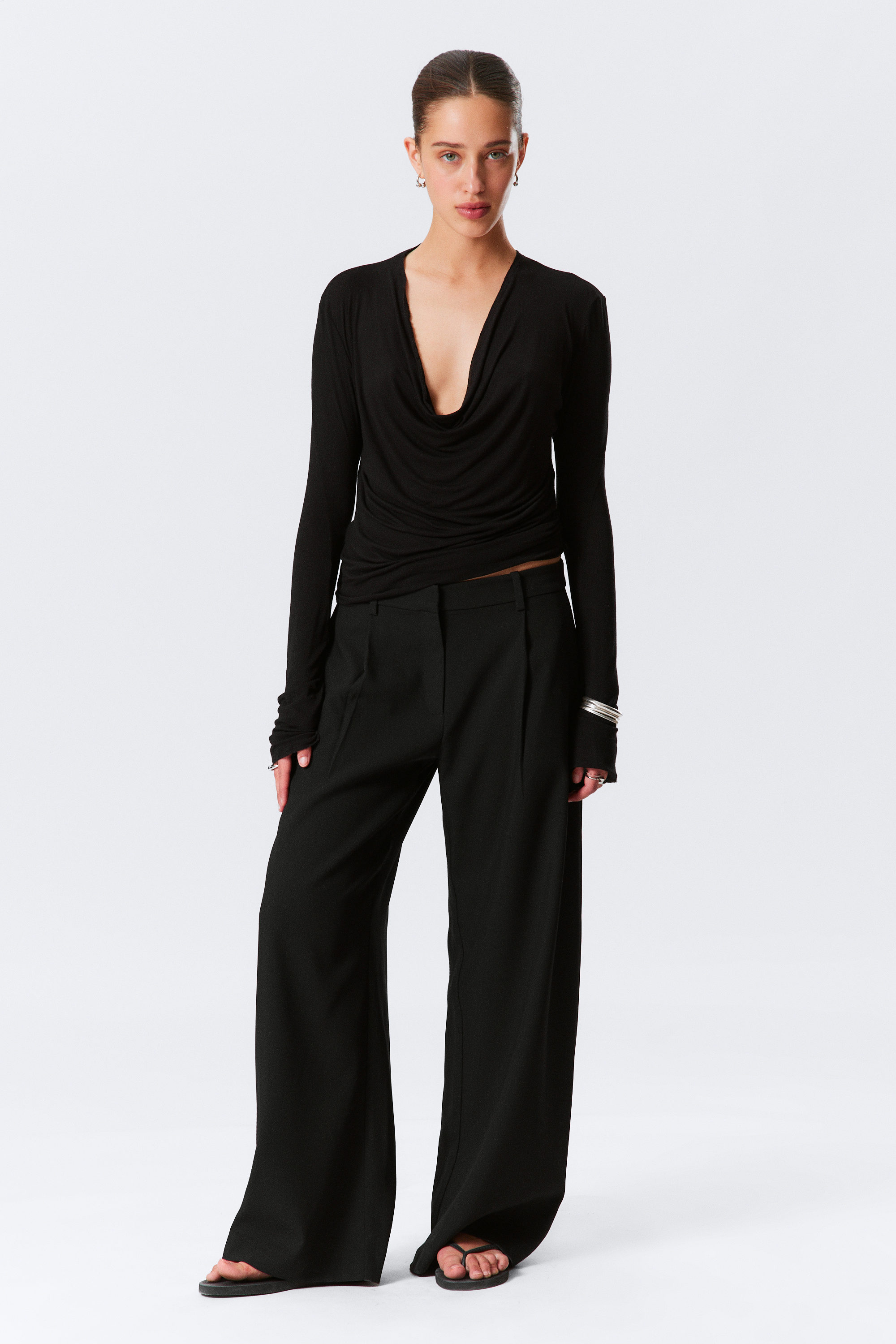 Black - Draped Long-Sleeved Top - 2