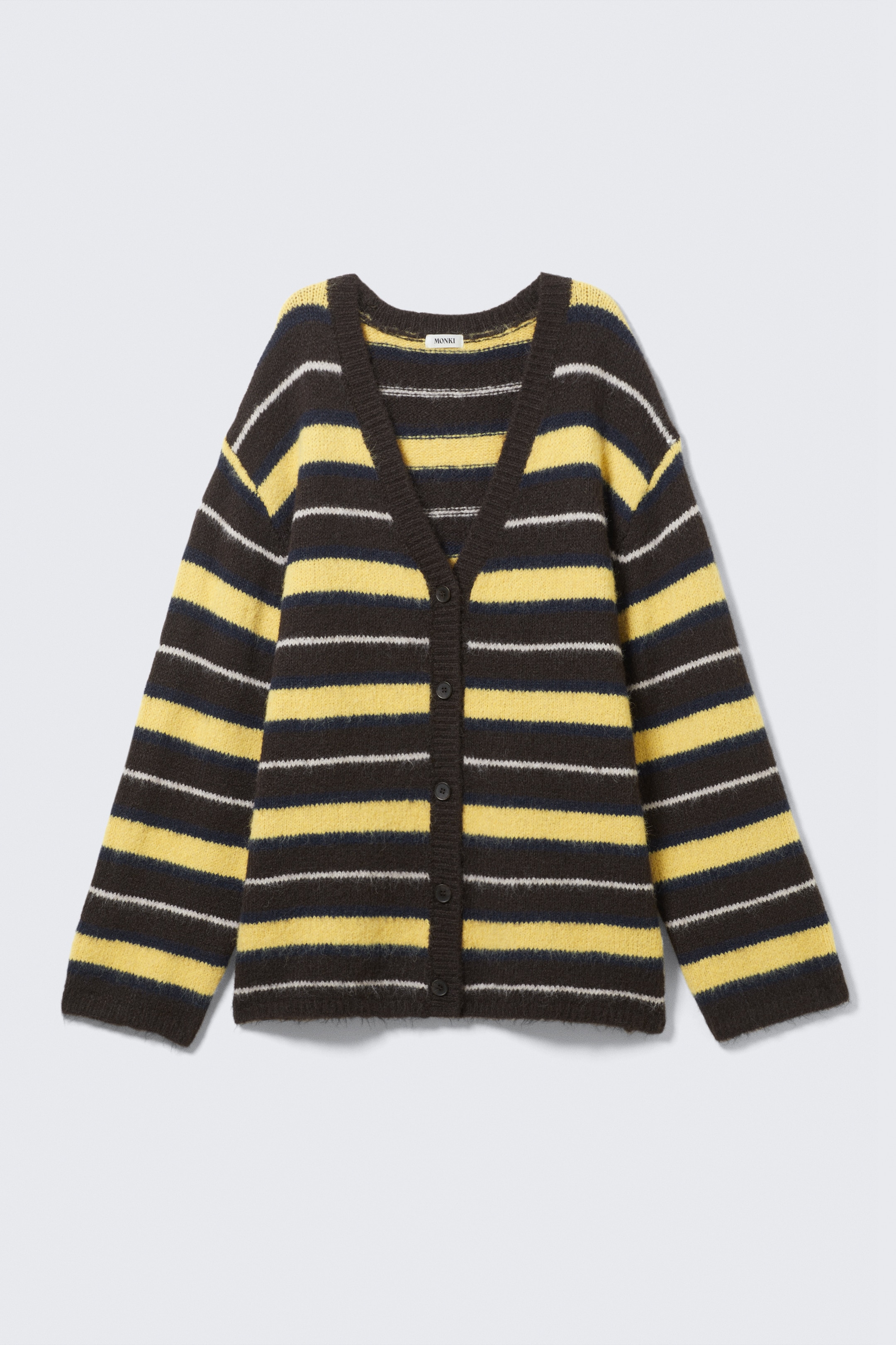 Größeres Bild anzeigen: Weiche Strickjacke mit V-Ausschnitt - Dunkelbraun & gelb gestreift - Ladies | H&M AT 4